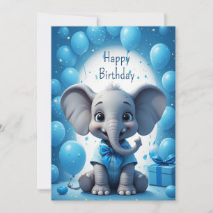 Invitación Deseos de cumpleaños para elefante con lazo azul �