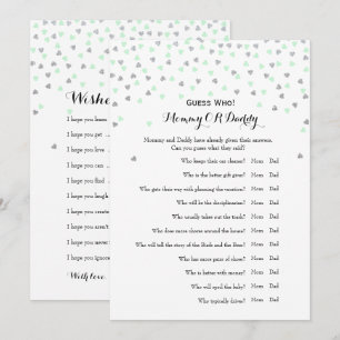 Invitación Deseos de juegos Baby Shower 2x de Mint   Adivina 