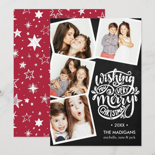 Invitación Deseos de la mano | Collage de fotos de Navidades (Anverso / Reverso)