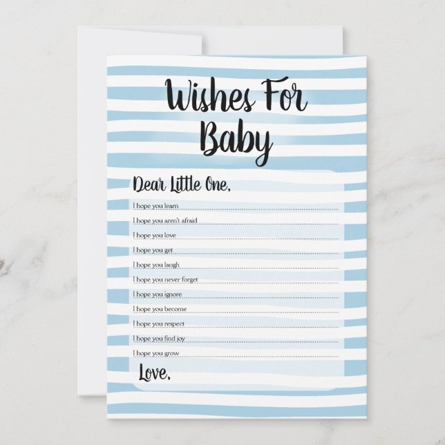 Invitación Deseos De La Partida Baby Shower Blanco Azul (Anverso)