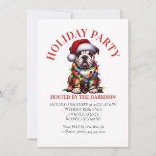 Invitación Deseos de Navidad de Perro Acuarela Lindo Bulldog