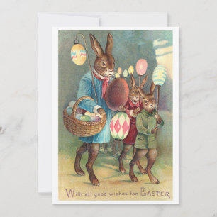Invitación Deseos de Pascua Victorianos Vintage con conejos