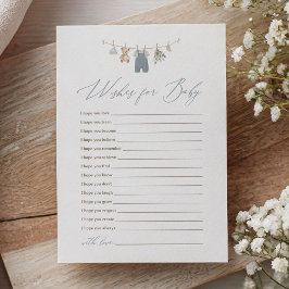 Invitación Deseos de ropa de bebé azul polvoriento boho para 