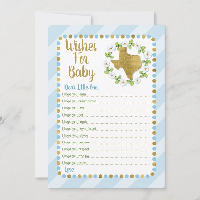 Invitación Deseos De Texas Para El Juego De Baby Shower Blue  (Anverso)