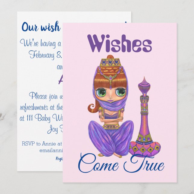 Invitación Deseos De Verdadero Genie Chica Doll Baby Shower (Anverso / Reverso)