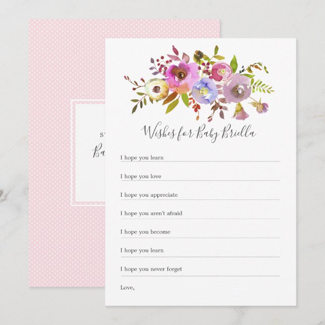 Invitación Deseos florales rosas para el bebé, juego de ducha (Anverso / Reverso)