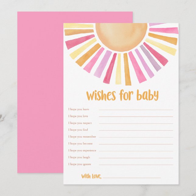 Invitación Deseos para Baby Girl Sunshine boho baby ducha (Anverso / Reverso)