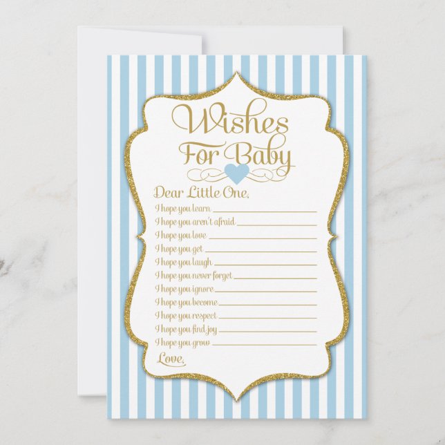 Invitación Deseos Para El Juego De Baby Shower Baby Blue Gold (Anverso)