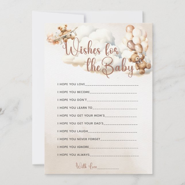 Invitación DESEOS PARA LOS globos del juego Baby Shower Cute  (Anverso)