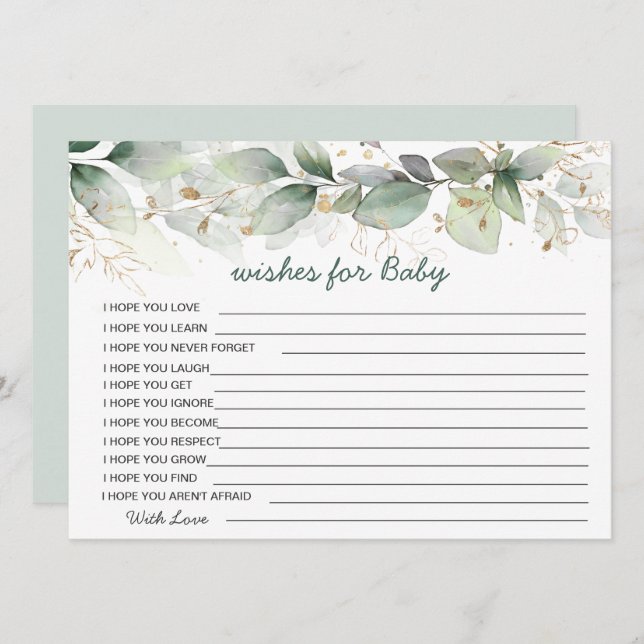 Invitación Deseos verdes del follaje para el juego Baby Showe (Anverso / Reverso)