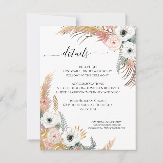 Invitación Desert Boho Floral Pampas Boda de follaje de hierb (Anverso)