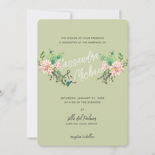 Invitación Desert Cactus Bloom | Boda rosa (Anverso)