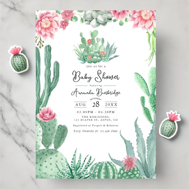 Invitación Desert Cactus Floral Baby Shower (Desert Cactus Floral Baby Shower Invitation)