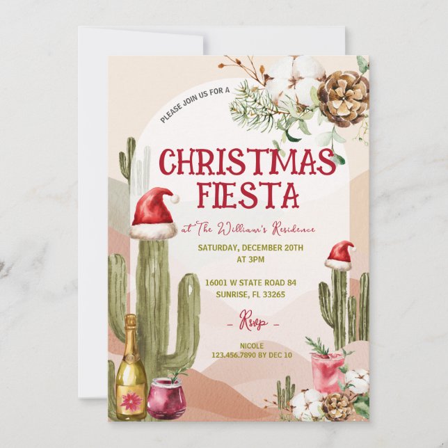 Invitación Desert Cactus Holiday Cocktail Navidad Fiesta (Anverso)