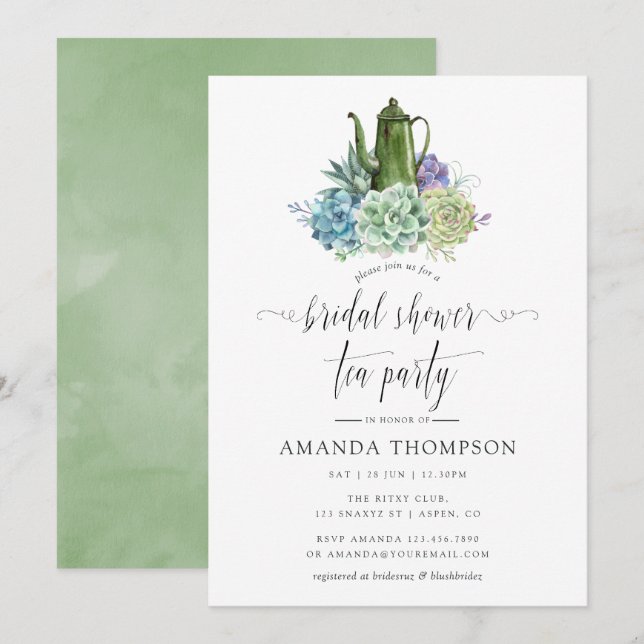 Invitación Desert Cactus Suculent Bridal Shower Tea Fiesta (Anverso / Reverso)