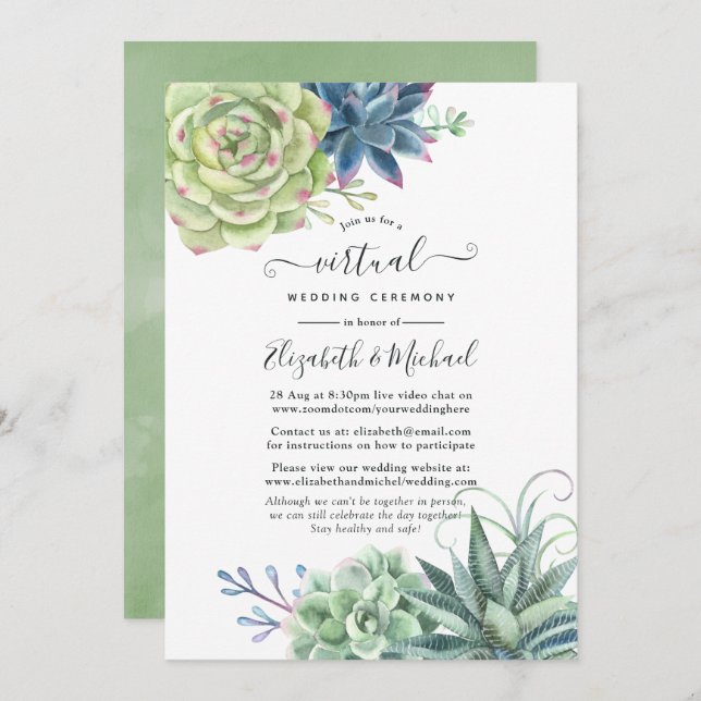 Invitación Desert Cactus suculenta Boda virtual en línea (Anverso / Reverso)