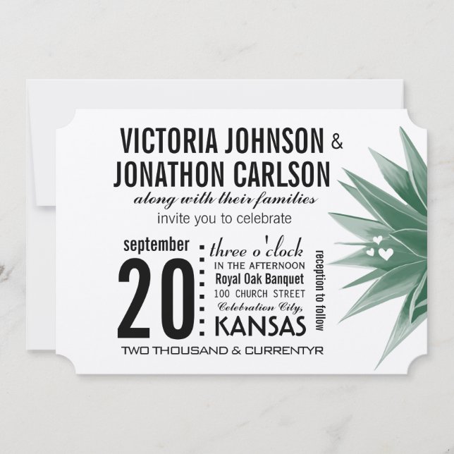 Invitación Desert Cactus Suculento Boda de tipografía moderna (Anverso)