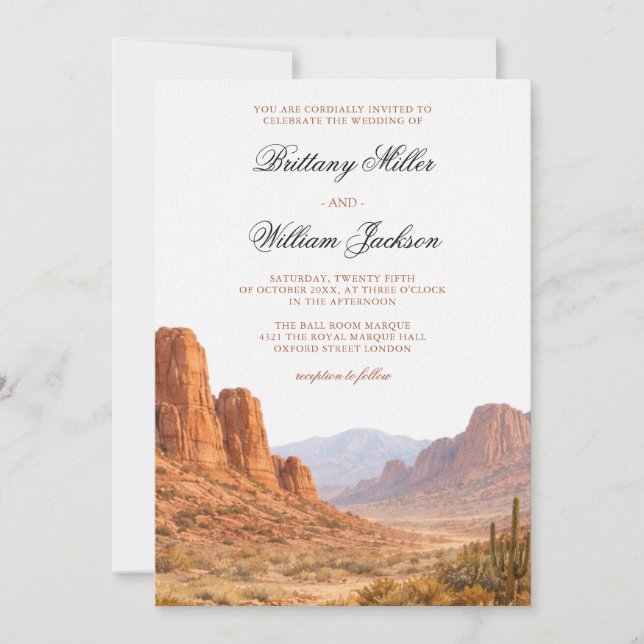 Invitación Desert Mountain Landscape Southwestern Wedding (Anverso)