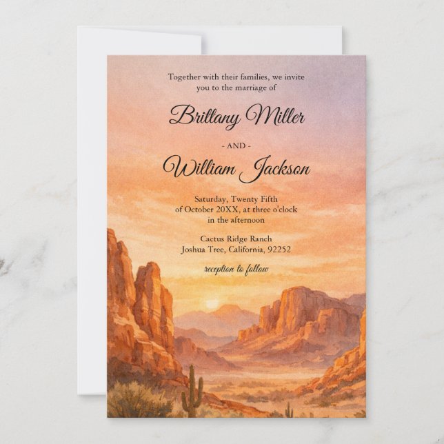 Invitación Desert Mountain Rustic Boho Southwest Wedding (Anverso)