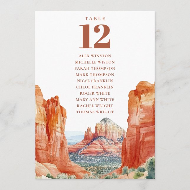 Invitación Desert Mountain Table Number Seating Chart (Anverso)