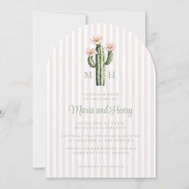 Invitación Desert Rose Cactus Monogram Wedding (Anverso)
