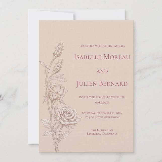 Invitación Desert Rose – Dune & Bloom Wedding (Anverso)