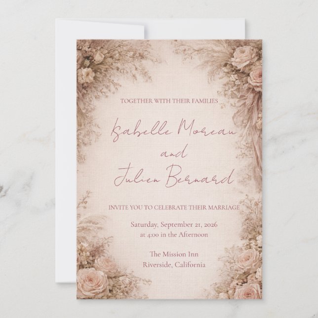 Invitación Desert Rose – Dune & Bloom Wedding (Anverso)