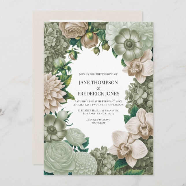 Invitación Desert Sage, Aloe Mist & Sandstone Beige Wedding (Anverso / Reverso)