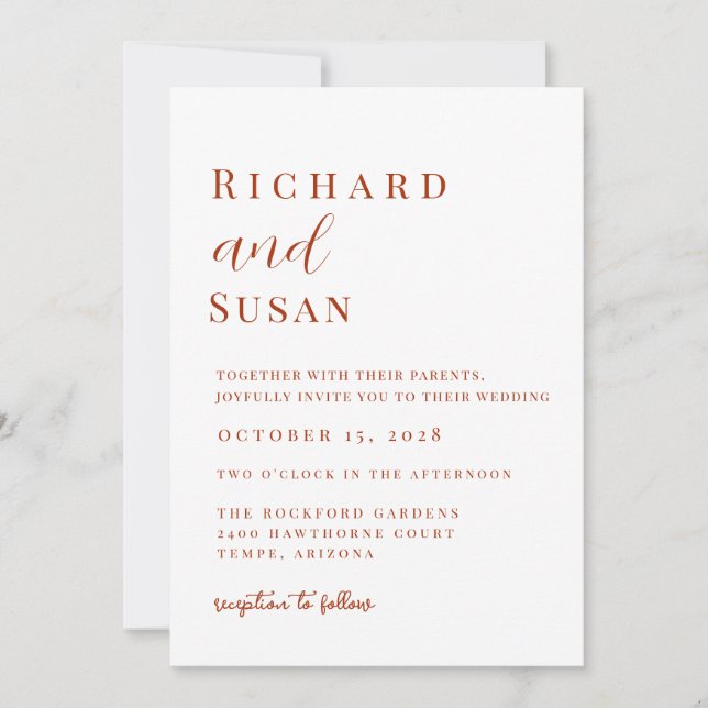 Invitación Desert Sienna Boda Minimalista moderna (Anverso)