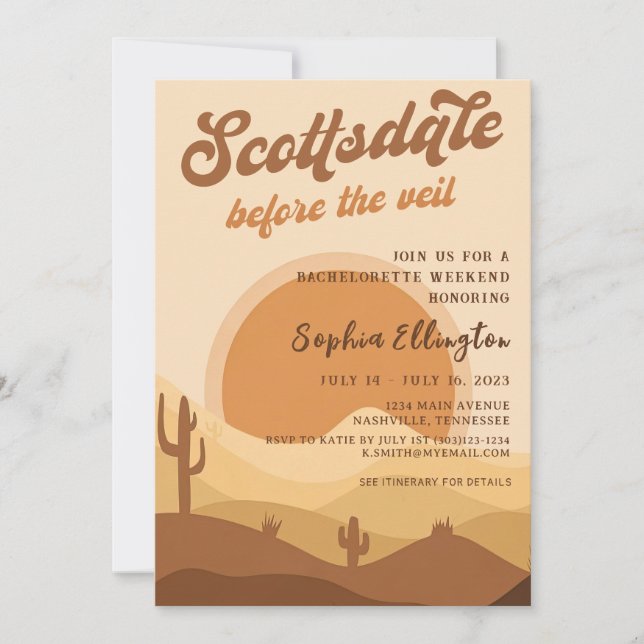 Invitación Desert Sunset Scottsdale Bachelorette Itinerario E (Anverso)