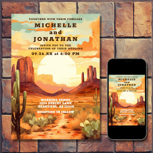 Invitación Desert Sunset y Cactus Boda del Sudoeste