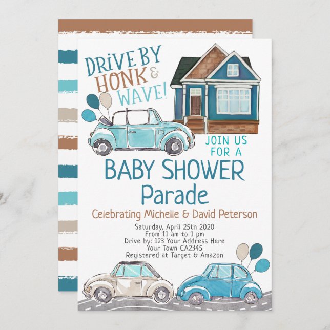 Invitación Desfile de Baby Shower (Anverso / Reverso)