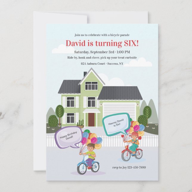 Invitación Desfile de bicicletas de cumpleaños (Anverso)