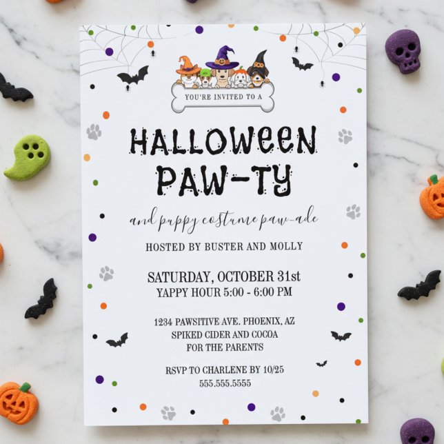Invitación Desfile de cachorros lindos Pawty de Halloween (cute dog party halloween costume parade for puppy invitations)