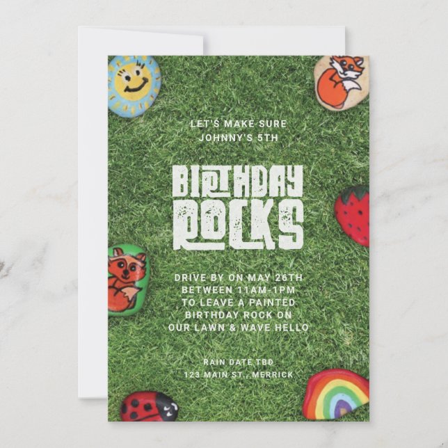 Invitación Desfile de carros de cumpleaños de Rocas infantile (Anverso)