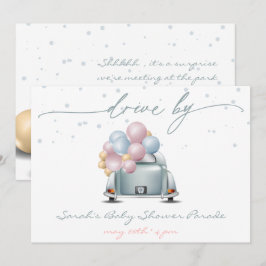 Invitación Desfile de celebración de Baby Shower azul sorpres