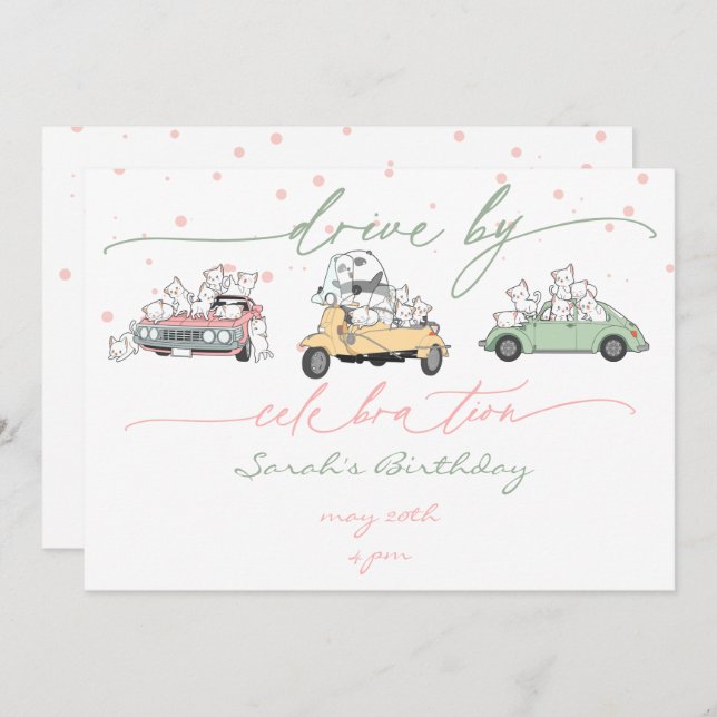 Invitación Desfile De Celebración De La Sorpresa De Los Gatos (Anverso / Reverso)