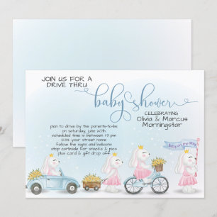 Invitación Desfile de conejitos azul por Baby Shower