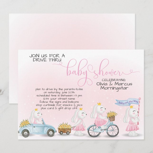 Invitación Desfile de conejitos rosados a través de Baby Show (Anverso / Reverso)