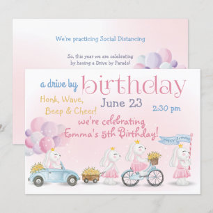 Invitación Desfile de conejitos rosados Pastel conducido por