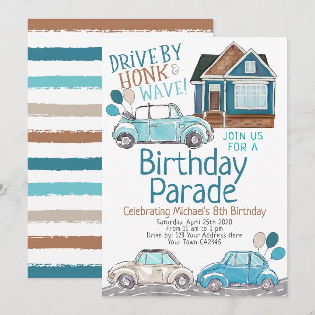 Invitación Desfile de cumpleaños (Anverso / Reverso)