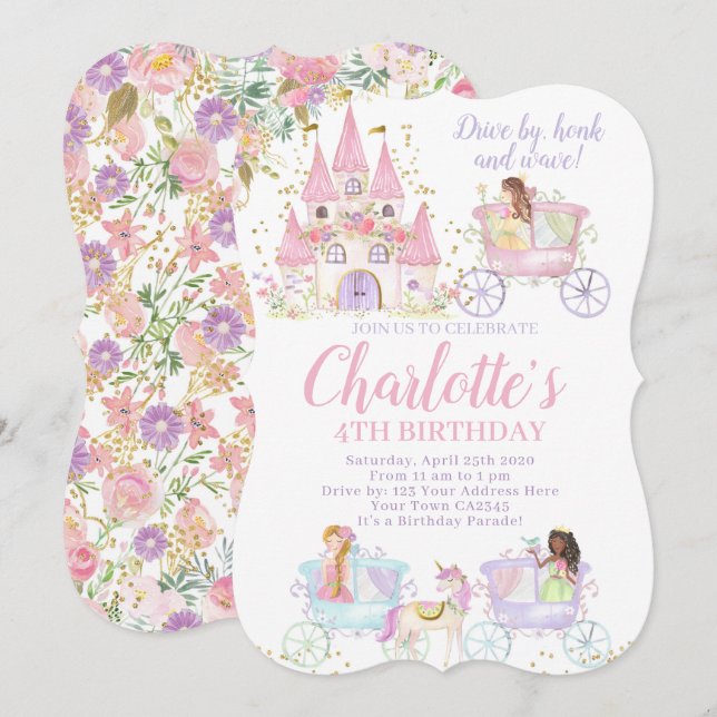 Invitación Desfile de cumpleaños de la princesa (Anverso / Reverso)