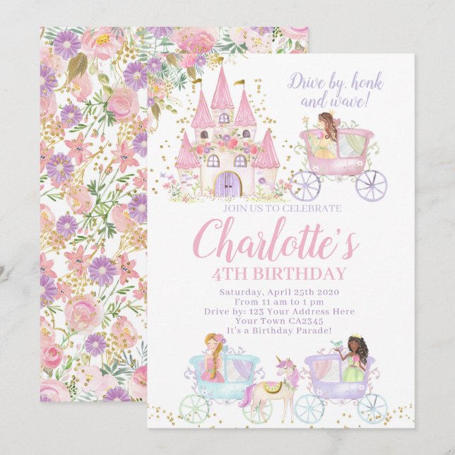 Invitación Desfile de cumpleaños de la princesa (Anverso / Reverso)