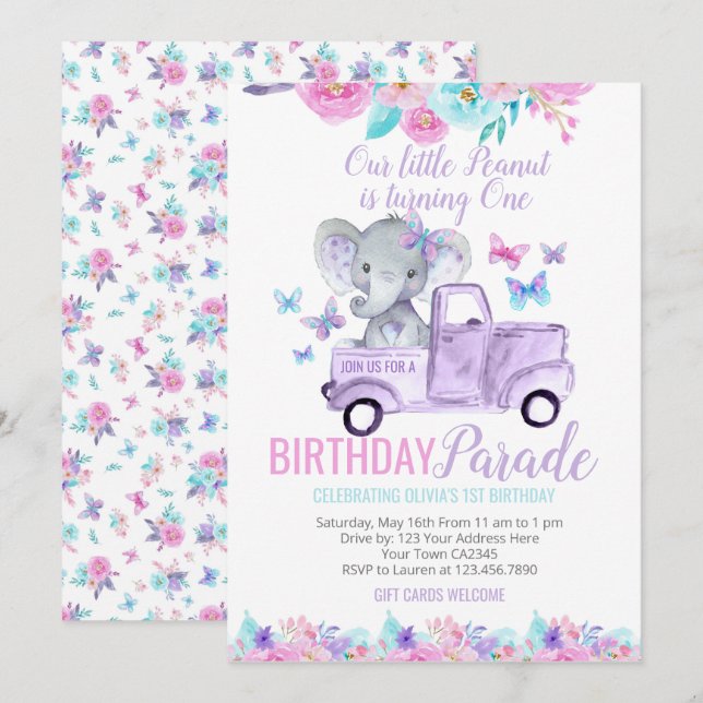 Invitación Desfile de cumpleaños de Little Peanut (Anverso / Reverso)