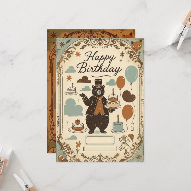 Invitación Desfile de cumpleaños de Oso y Globo (Anverso/Reverso In Situ)