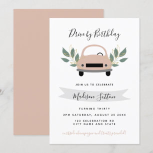 Invitación Desfile de cumpleaños por follaje verde de coche r