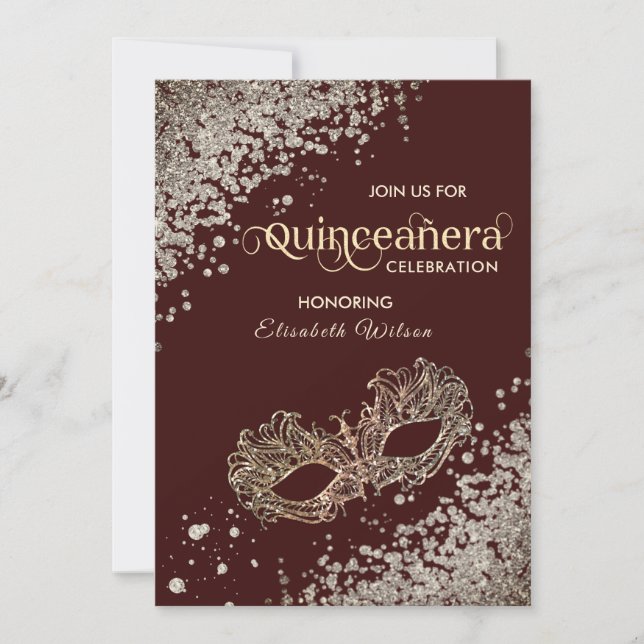 Invitación Desfile de diamantes de lujo Quinceañera burgundy (Anverso)