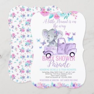 Invitación Desfile de elefantes en Baby Shower