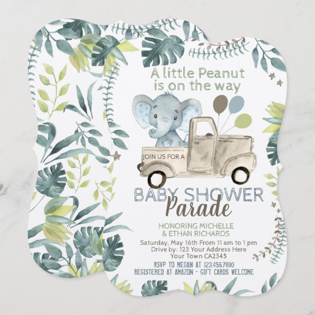 Invitación Desfile de Elephant Baby Shower (Anverso / Reverso)