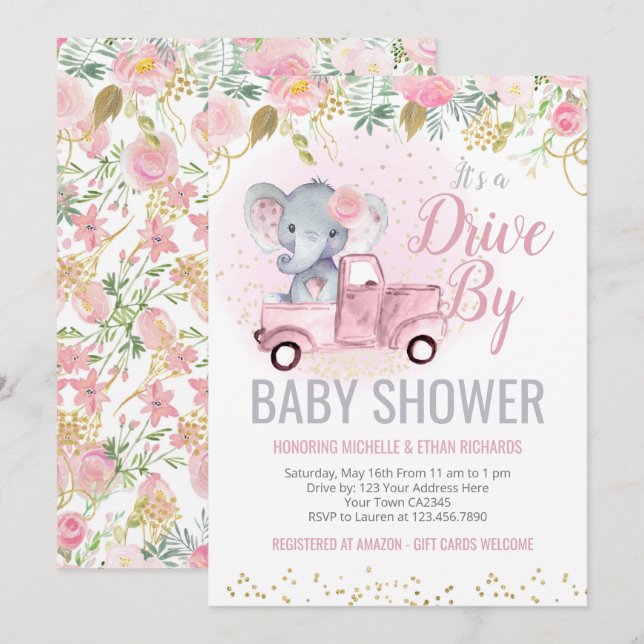 Invitación Desfile de Elephant Baby Shower (Anverso / Reverso)
